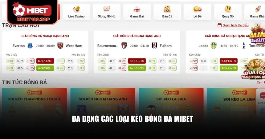 Kèo bóng đá Mibet vô cùng phong phú về hình thức cược